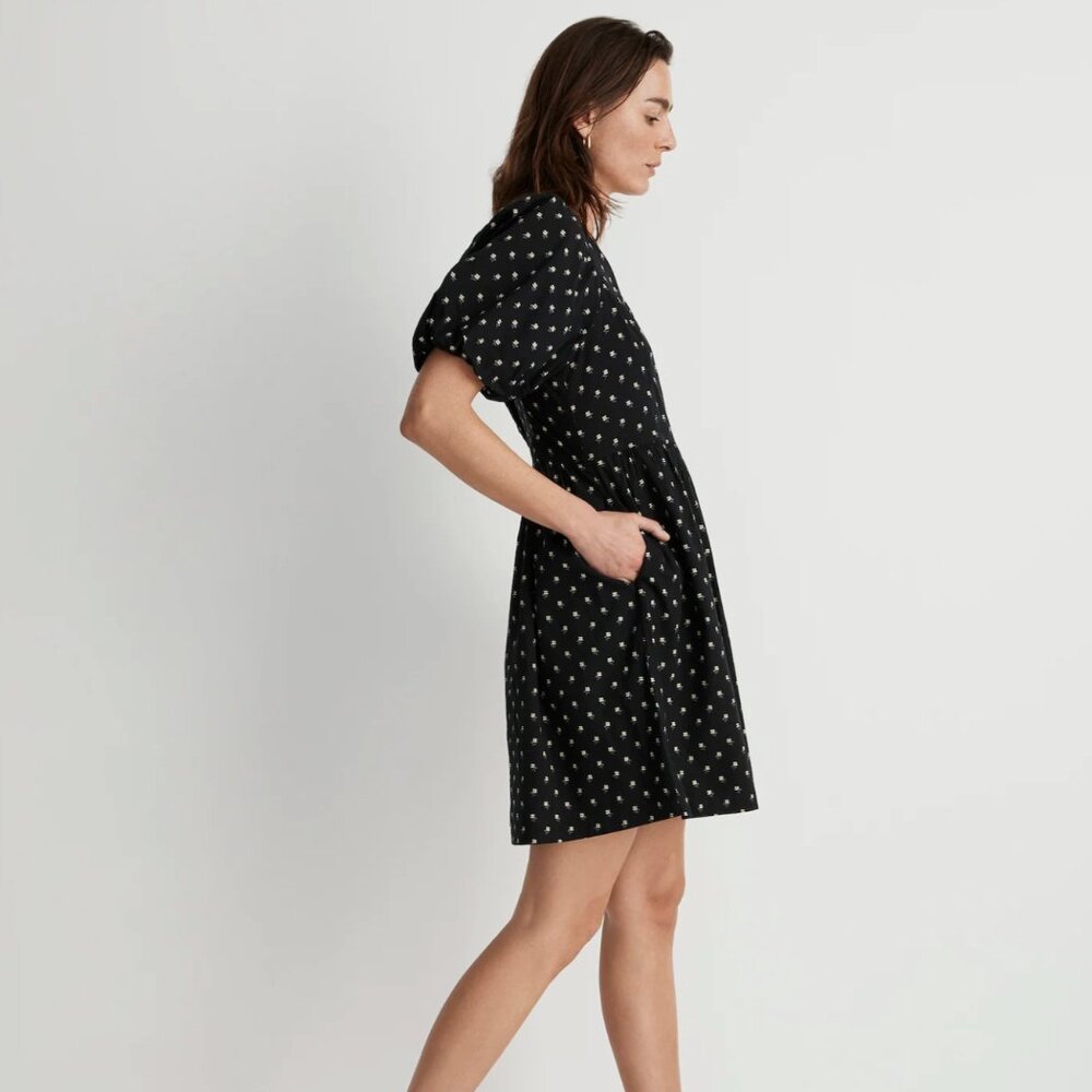 Madewell V-Neck Puff-Sleeve Mini Dress in Floral Ikat - Picture 3 of 8
